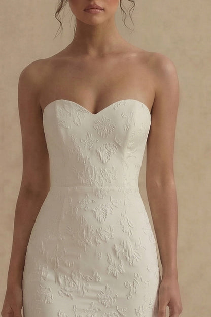 Floral Strapless White Maxi Mermaid Beach Wedding Dress