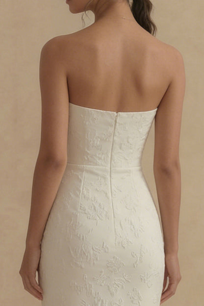 Floral Strapless White Maxi Mermaid Beach Wedding Dress