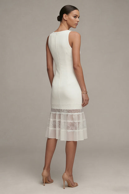 Bateau Neck Midi White Bodycon Graduation Dress