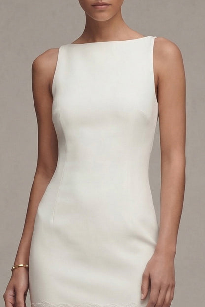 Bateau Neck Midi White Bodycon Graduation Dress