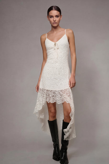 Spaghetti Straps A Line Floral Short White Boho Western Wedding Dress