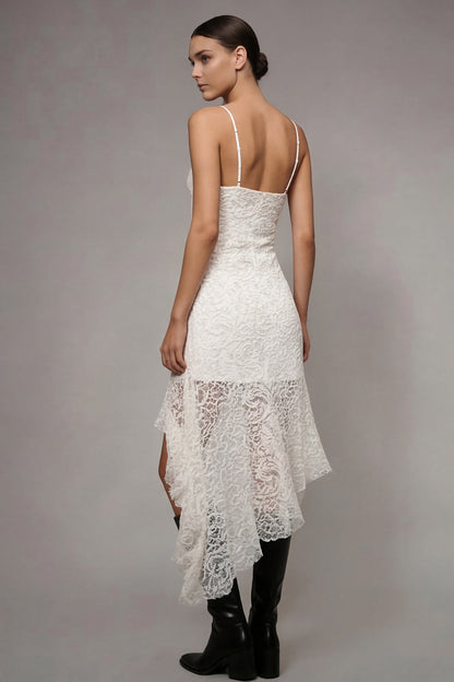 Spaghetti Straps A Line Floral Short White Boho Western Wedding Dress