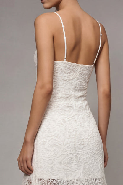 Spaghetti Straps A Line Floral Short White Boho Western Wedding Dress