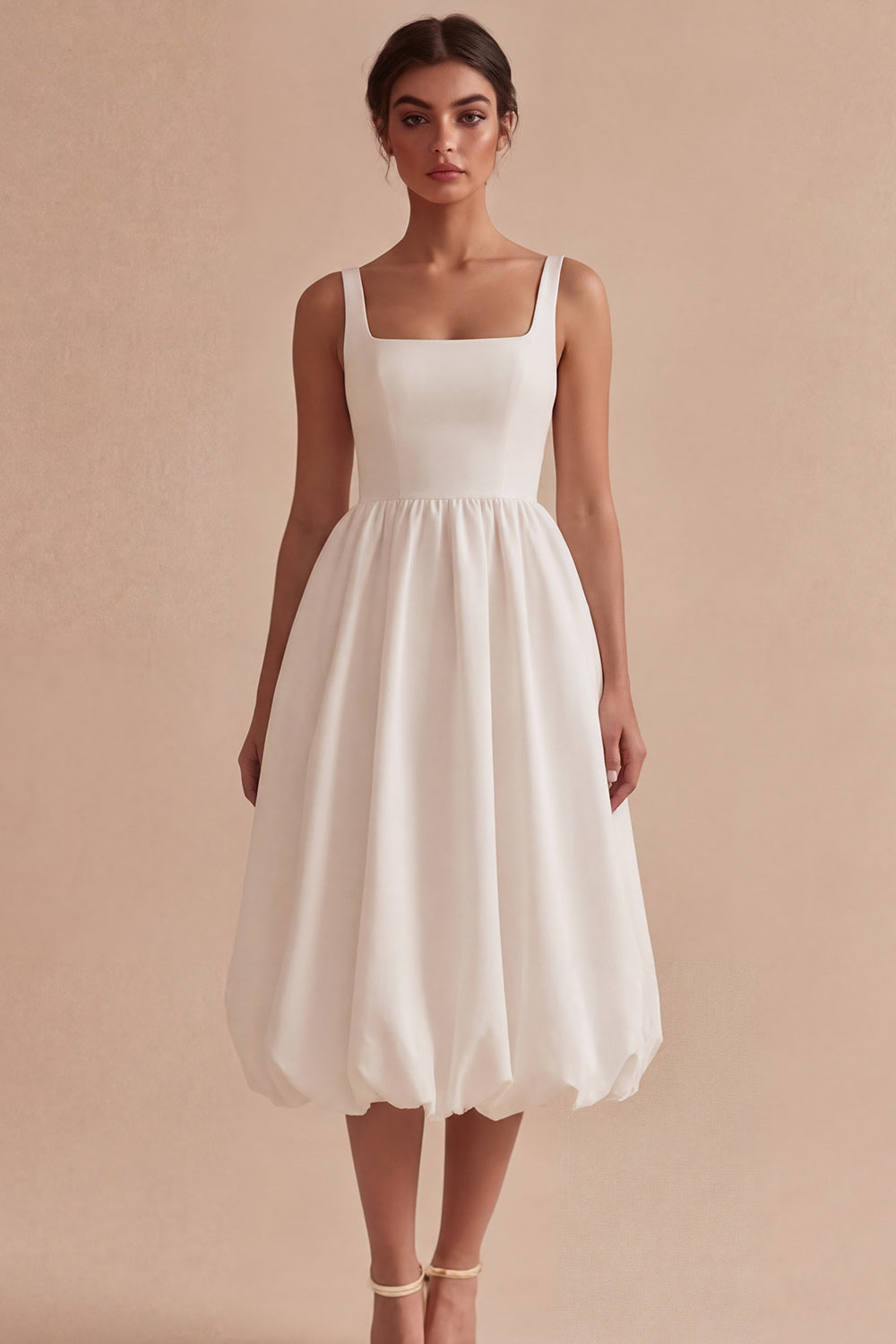 Square Neck White Maxi A Line Engagement Dress