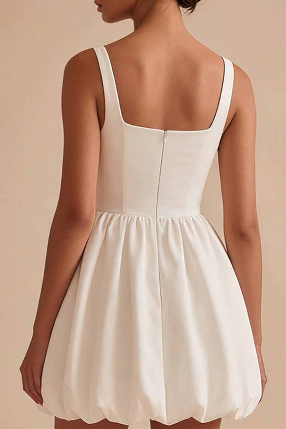 Short White A Line Square Neck Graduation Dress