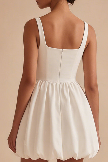 Short White A Line Square Neck Graduation Dress