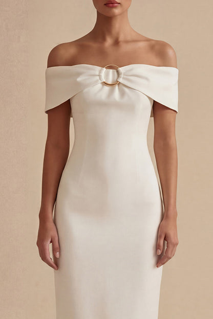 Off the Shoulder Sheath Maxi White Beach Wedding Dress