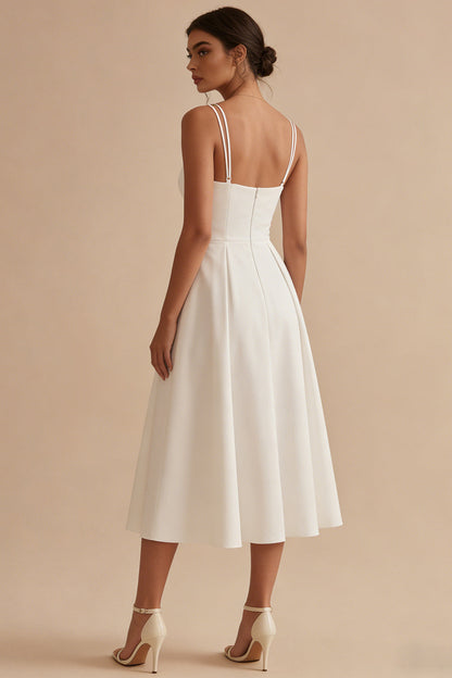 Simple V-Neck White Maxi A Line Beach Wedding Dress