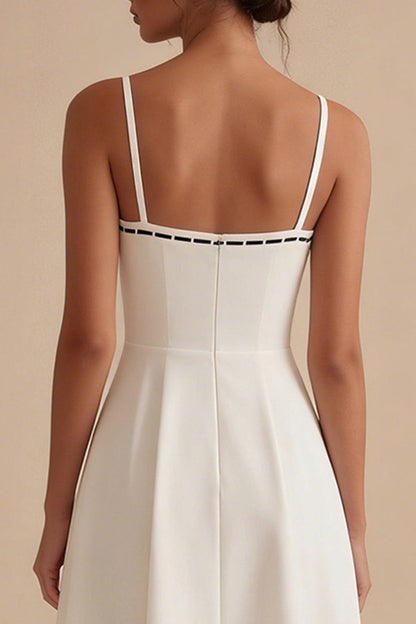 Maxi A Line Spaghetti Straps White Engagement Dress with Bow