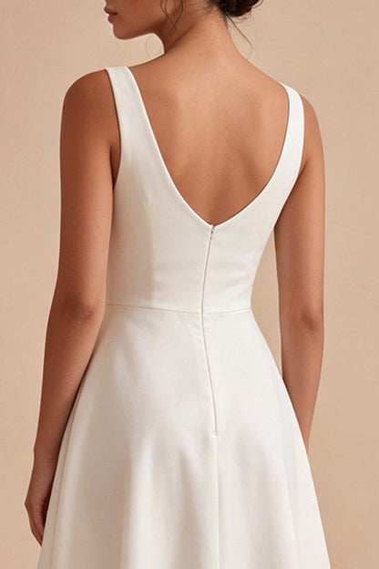 Simple Maxi A Line V-Neck White Wedding Dress
