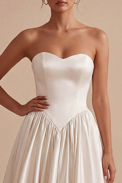 Simple Maxi A Line Sweetheart White Engagement Dress