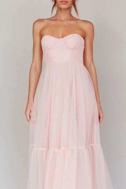 Dancing With Me Sweetheart Tulle Midi Dress Pink