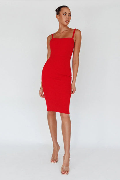 Georgia Square Neckline Midi Dress Red