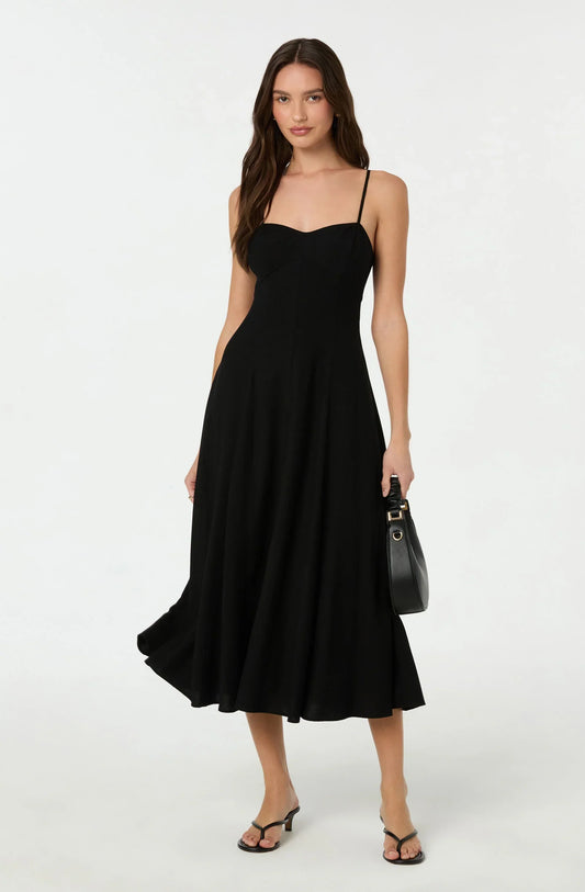 Linen-Blend A-Line Midi Dress