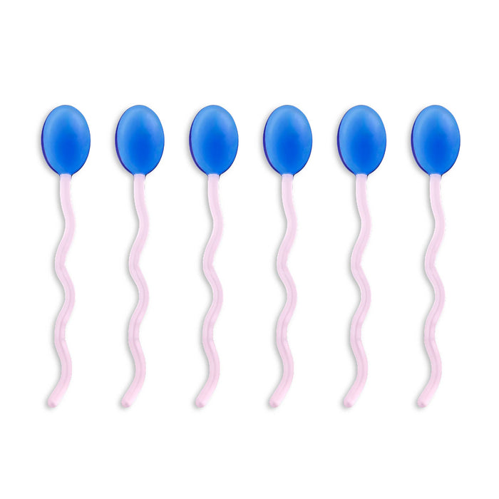 6pk Squiggle Handle Glass Spoons - Blue/Pink