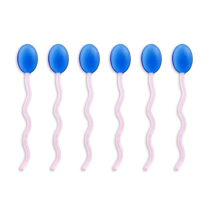 6pk Squiggle Handle Glass Spoons - Blue/Pink