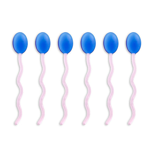 6pk Squiggle Handle Glass Spoons - Blue/Pink