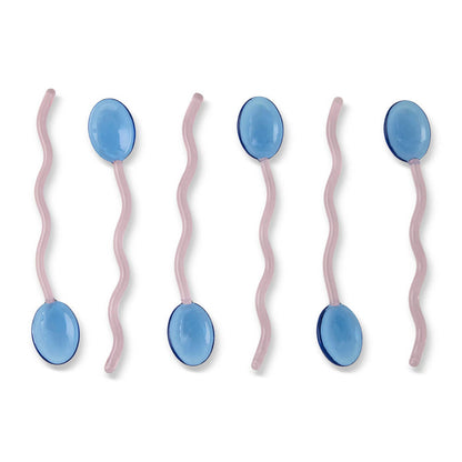 6pk Squiggle Handle Glass Spoons - Blue/Pink