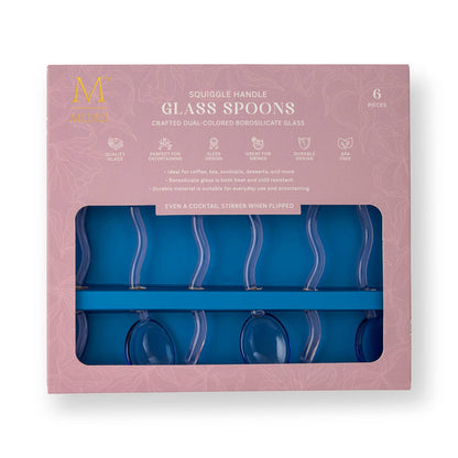 6pk Squiggle Handle Glass Spoons - Blue/Pink