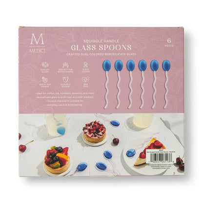 6pk Squiggle Handle Glass Spoons - Blue/Pink