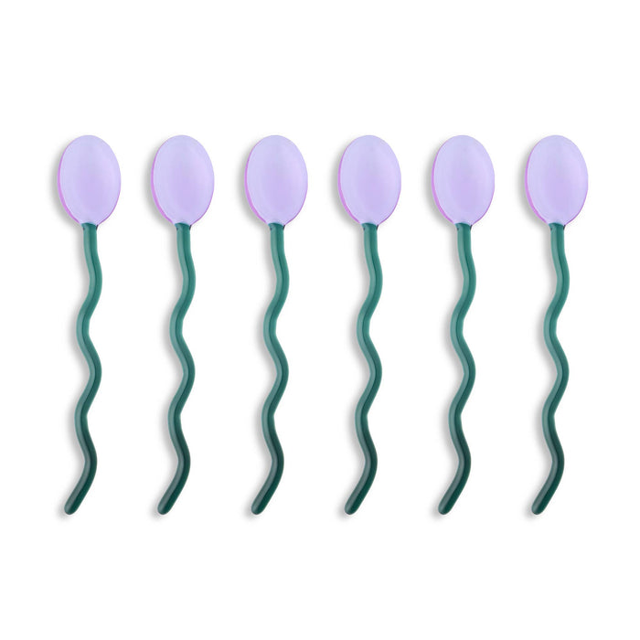 6pk Squiggle Handle Glass Spoons - Purple/Green