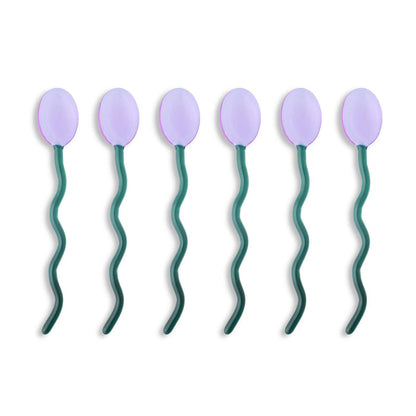 6pk Squiggle Handle Glass Spoons - Purple/Green