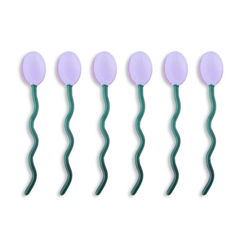 6pk Squiggle Handle Glass Spoons - Purple/Green
