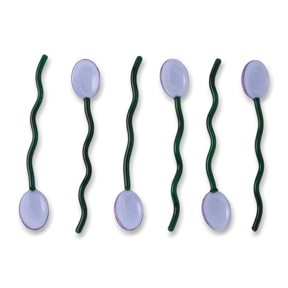 6pk Squiggle Handle Glass Spoons - Purple/Green