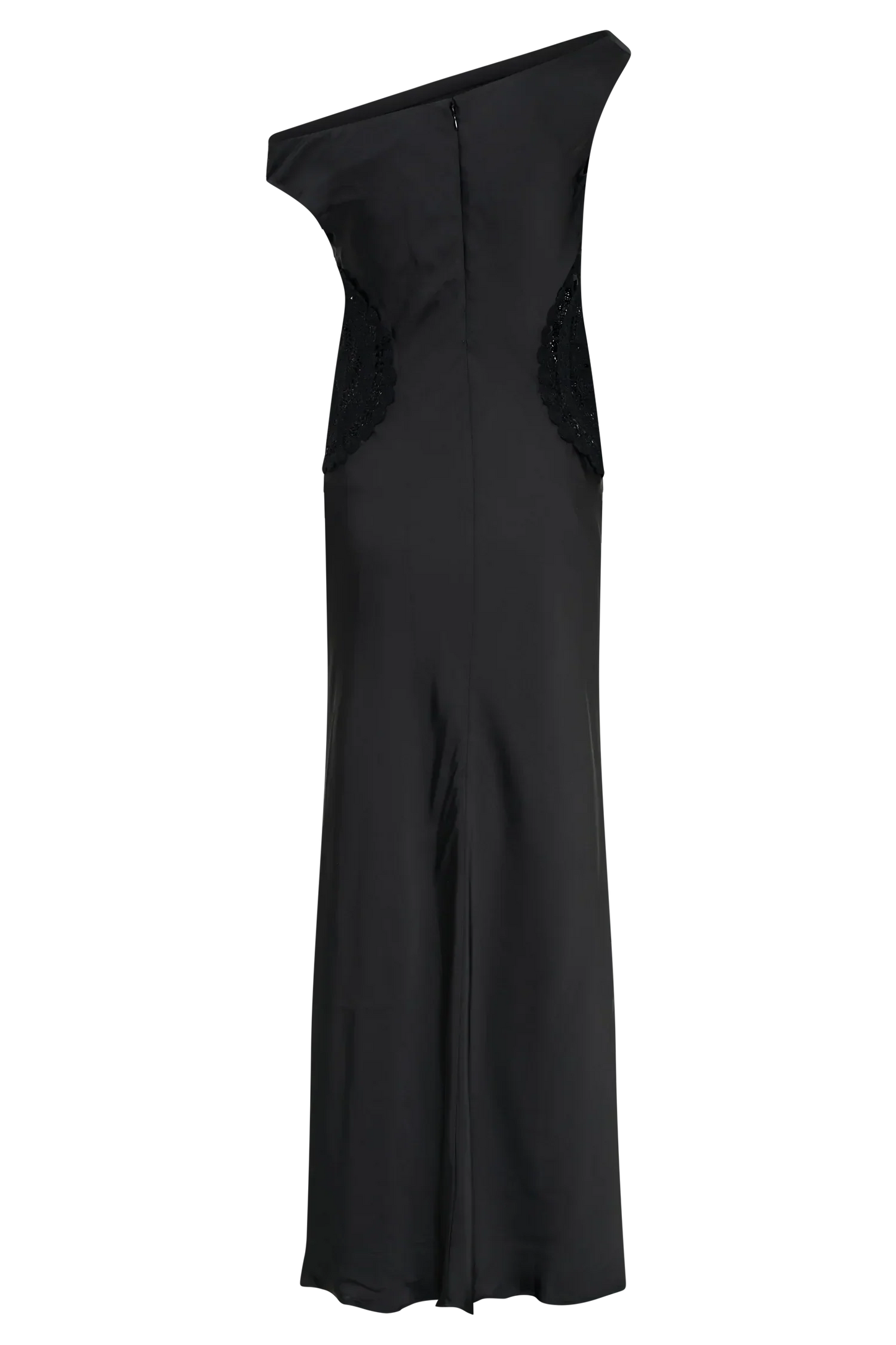 Kristina Satin Maxi Dress With Crochet - Black