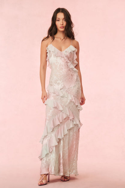 Rialto Pastel Ruffle Maxi Dress