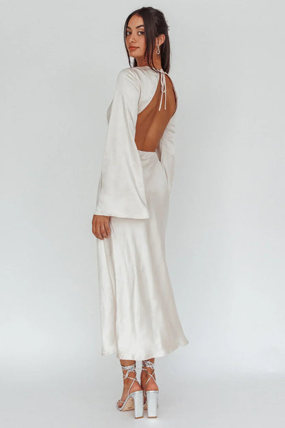 Doting Bell Sleeve Cut-Out Midi Dress Champagne