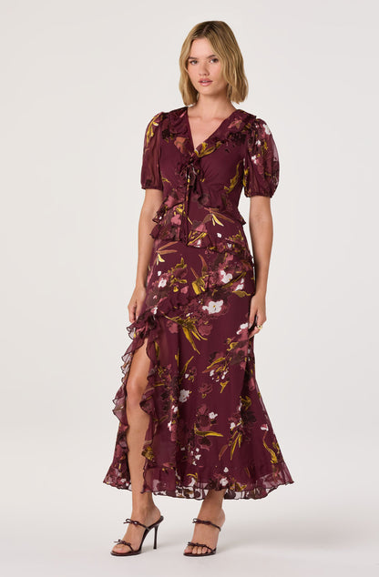 Bennet Floral Ruffle Trim Midi Dress