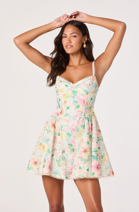 Birdie Floral Eyelet Sweetheart Mini Dress
