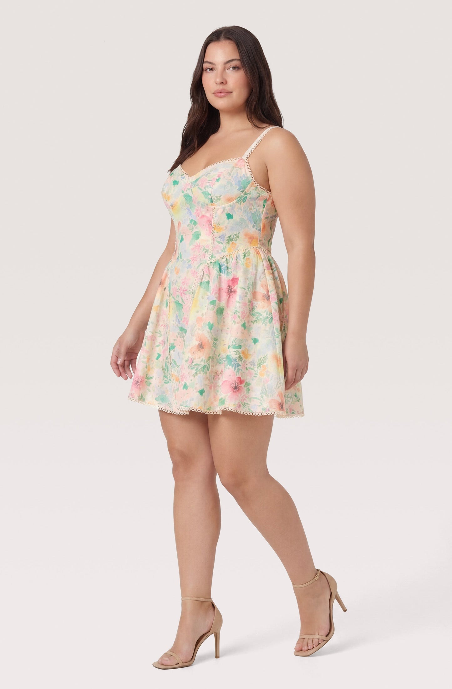 Birdie Floral Eyelet Sweetheart Mini Dress