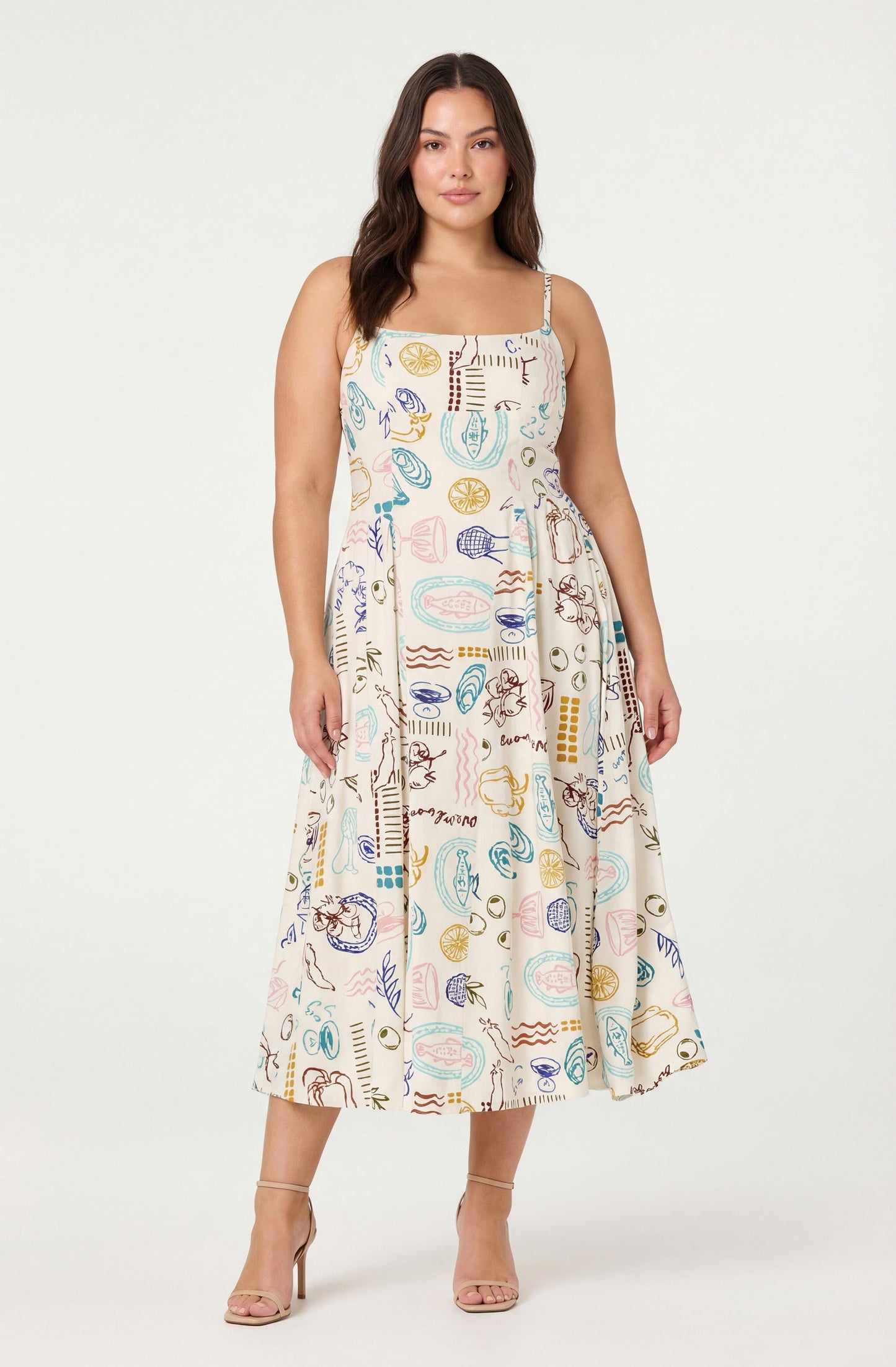 Ansley Novelty Print Linen Midi Dress