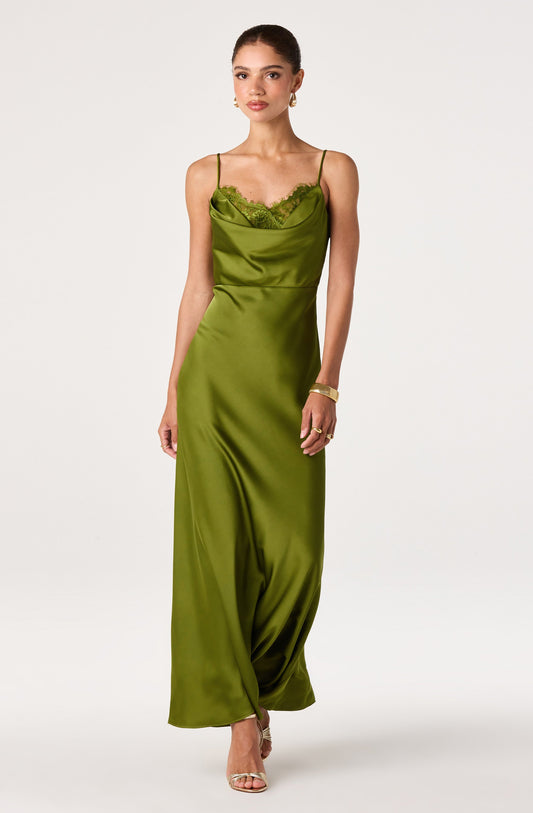 Annette Cowl Neck Satin Maxi Dress