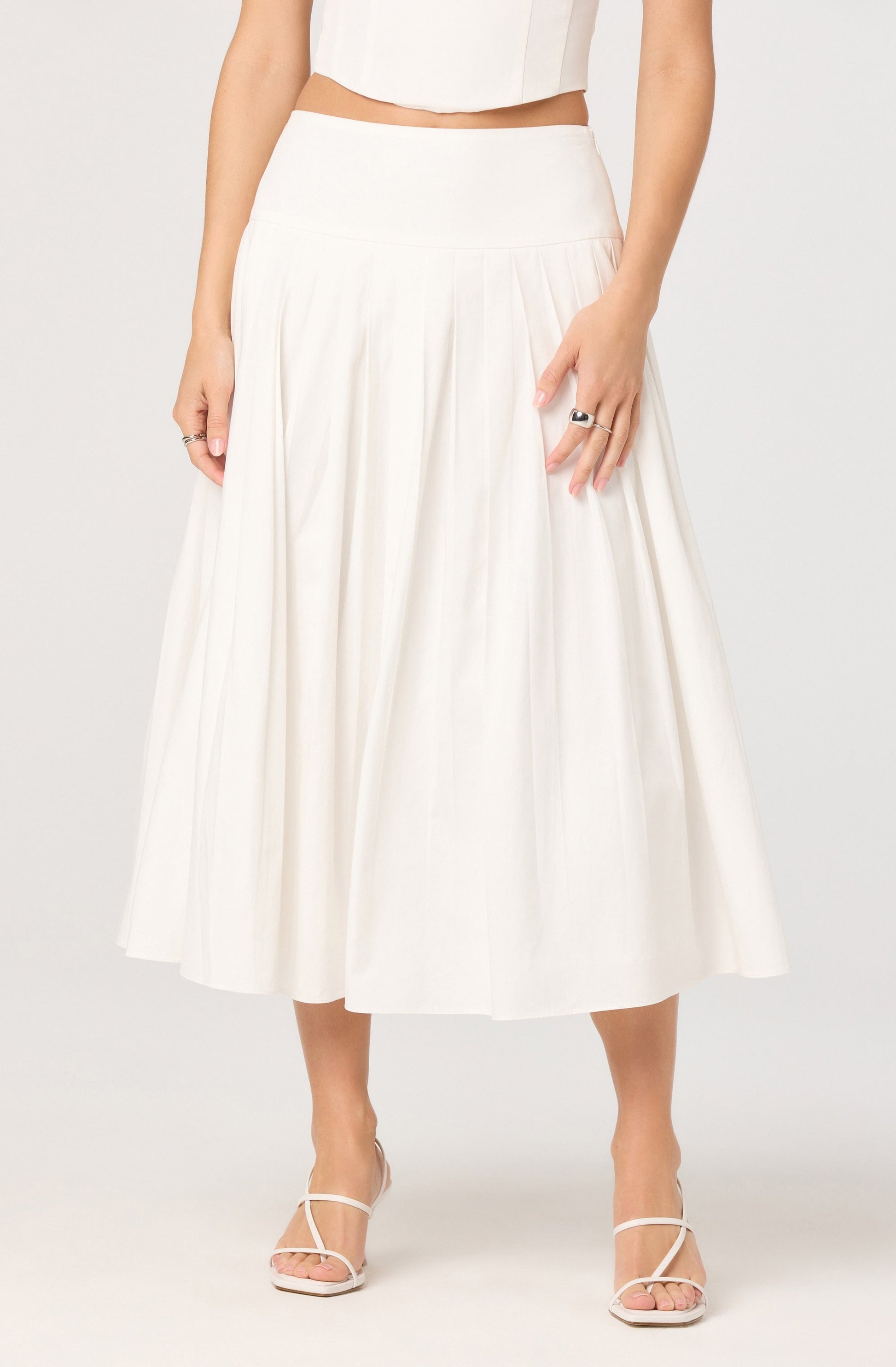 Aubrianna Pleated Drop-Waist Midi Skirt