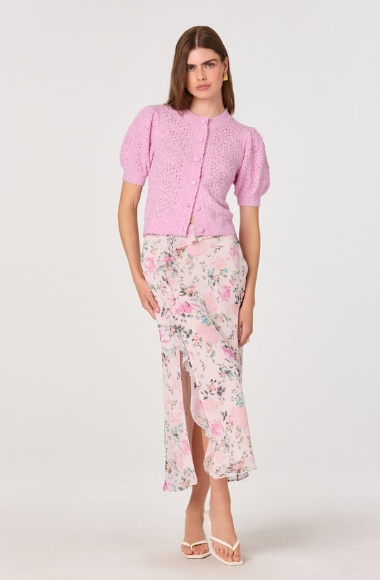 Ananda Floral Bias-Cut Ruffle Midi Skirt