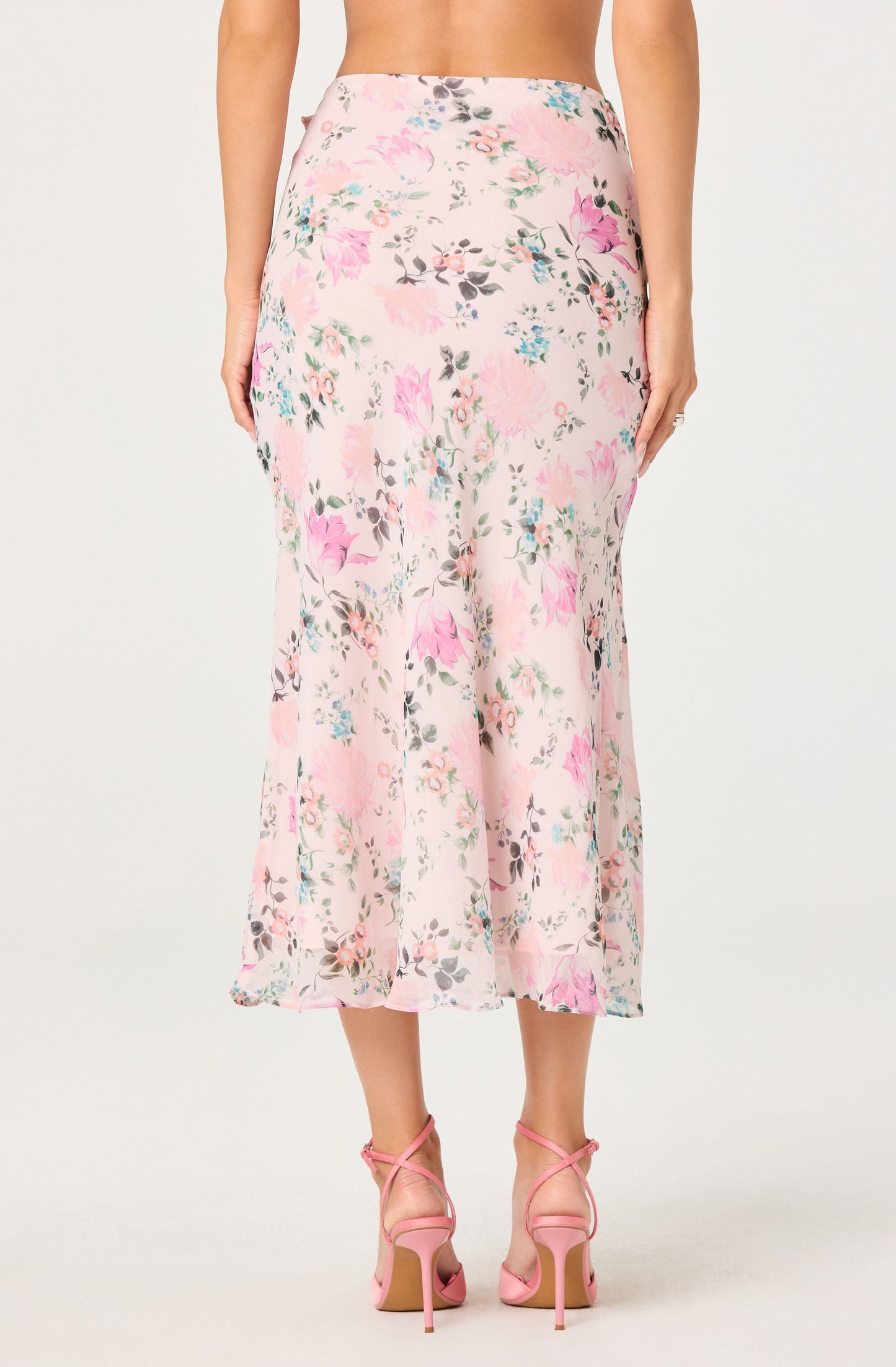 Ananda Floral Bias-Cut Ruffle Midi Skirt