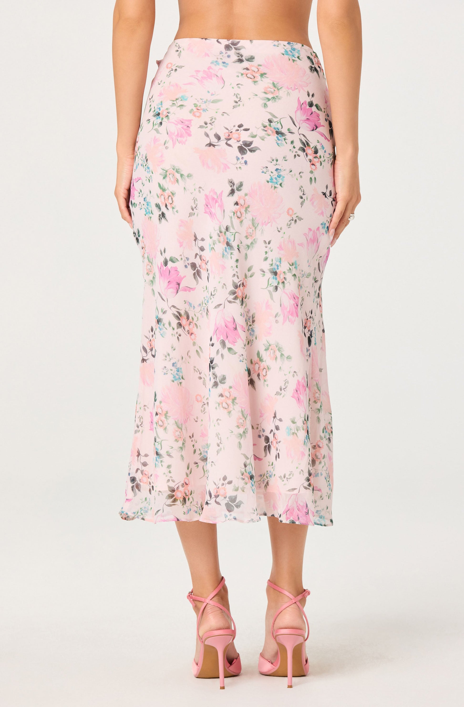 Ananda Floral Bias-Cut Ruffle Midi Skirt