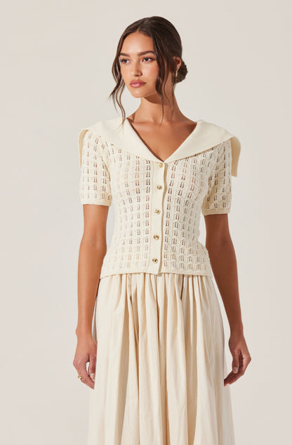 Analissa Pointelle Sailor Collar Cardigan