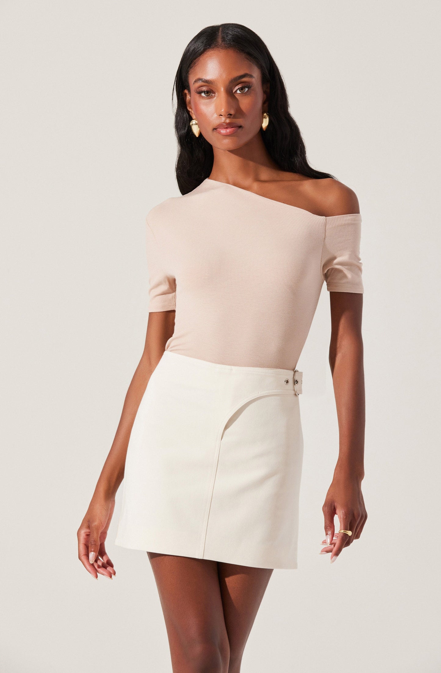 Ash Ribbed Off Shoulder Top