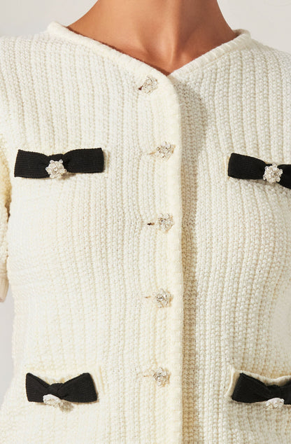 Averie Contrast Bow Cardigan