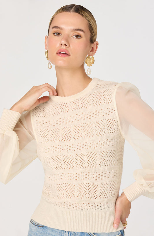 Ann Crochet Knit Balloon Sleeve Sweater