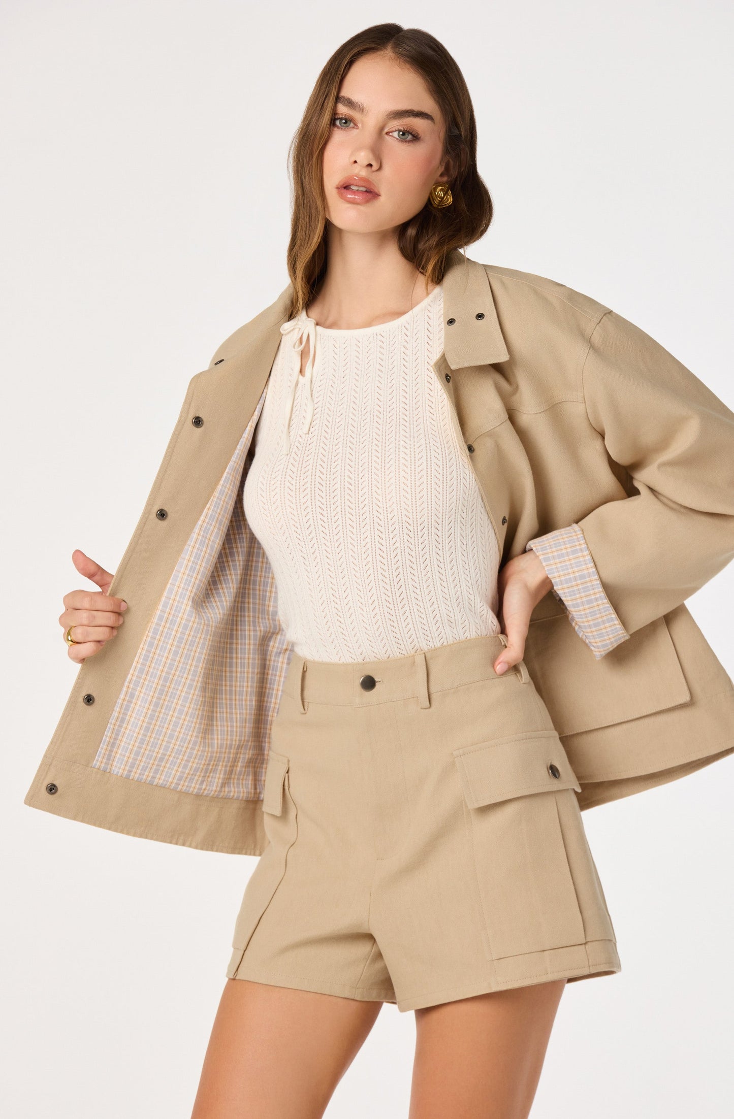 Beron Utility Jacket with Plaid Trim