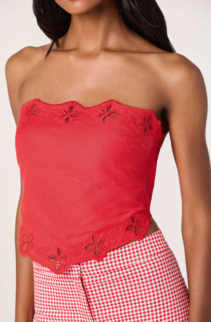 Asa Cutwork Embroidery Strapless Linen Top