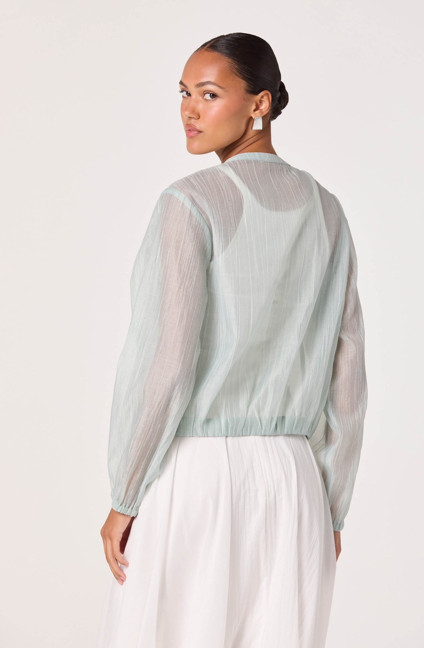 Aeva Sheer Chiffon Bomber Jacket