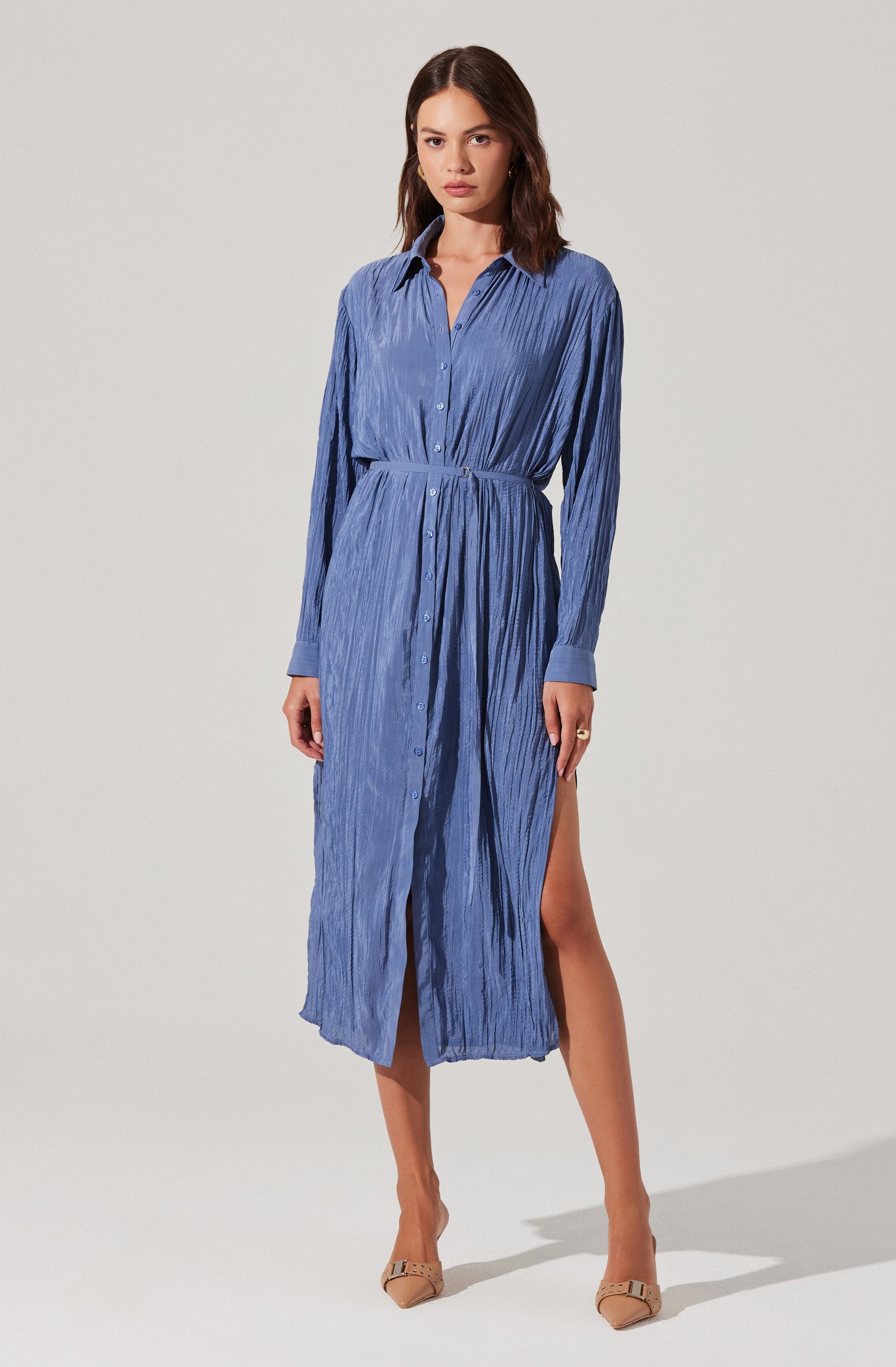 Belted Long Sleeve Shirt Dress