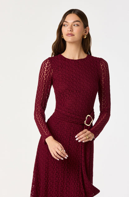 Belted Lace Midi Dress