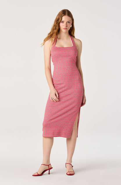 Alice Halter Gingham Fitted Midi Dress